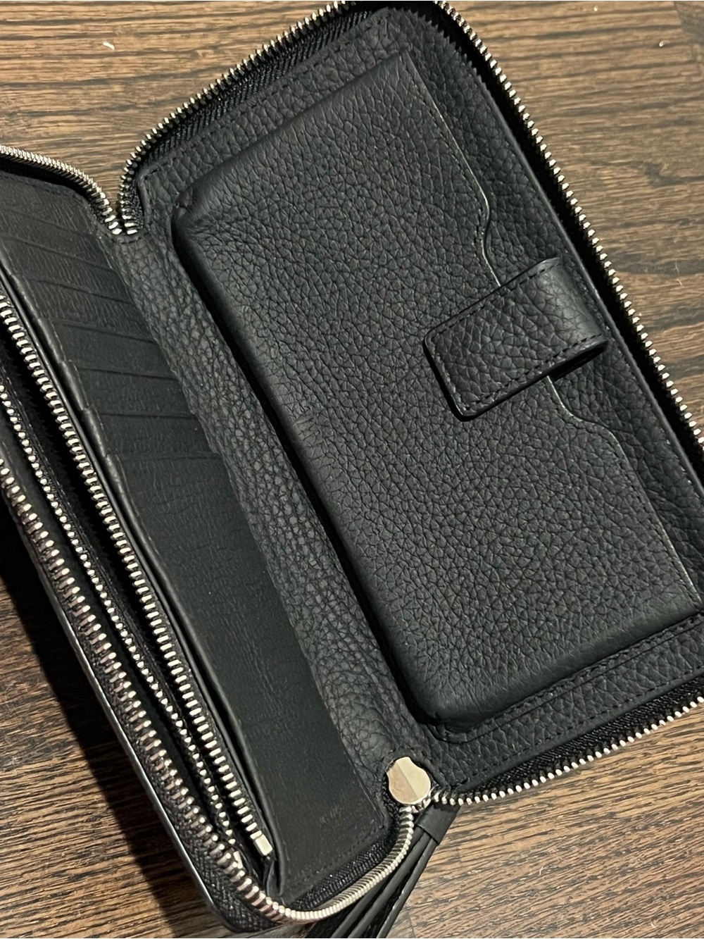 AllSaints Black Leather Zip-Around Wallet